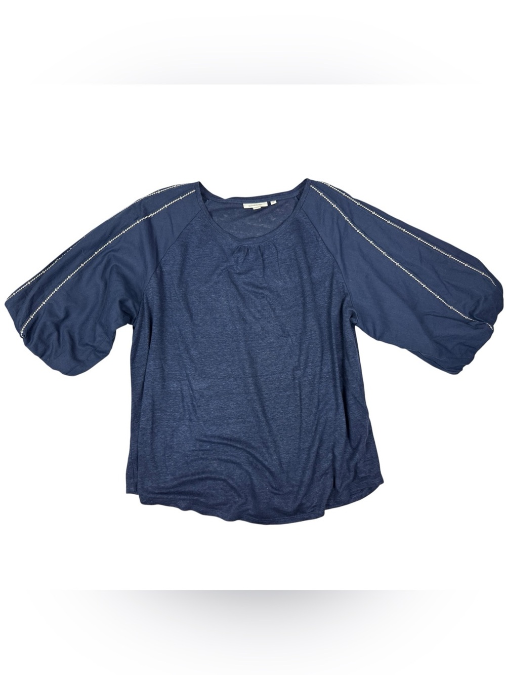 Chico’s Linen cotton puff sleeve blouse top Shirt Womens 3 Navy